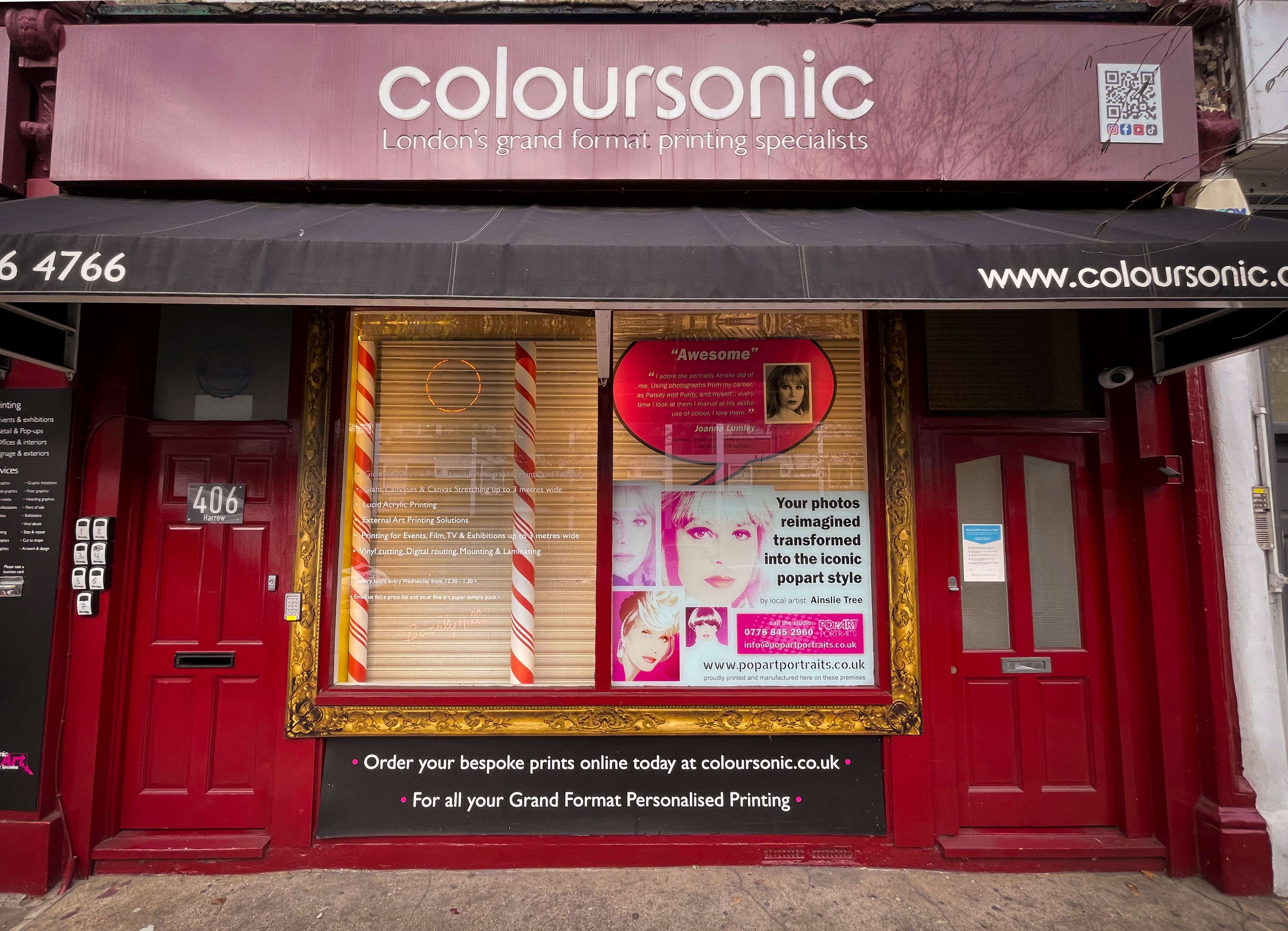 Popart Portraits window display, and advertising