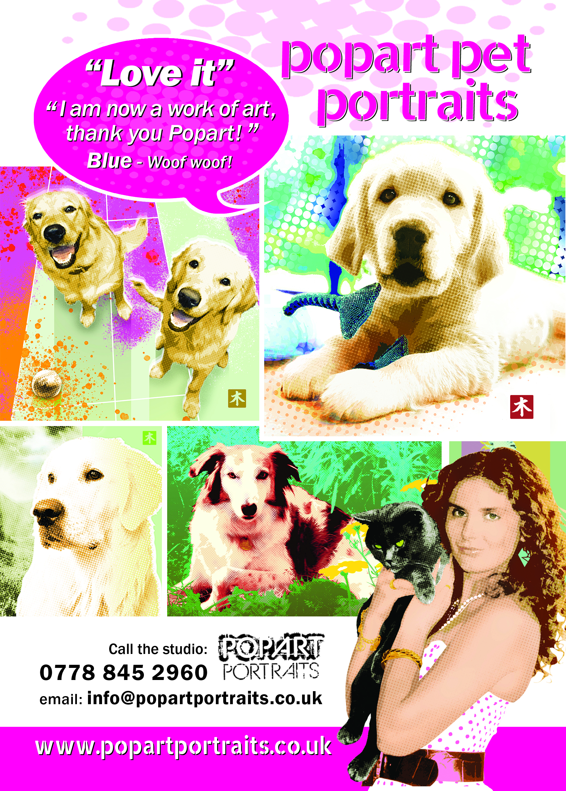 Popart Portraits window display, and advertising